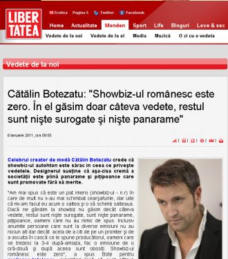 Cătălin Botezatu: "Showbiz-ul românesc este zero. În el găsim doar câteva vedete, restul sunt nişte surogate şi nişte panarame"
