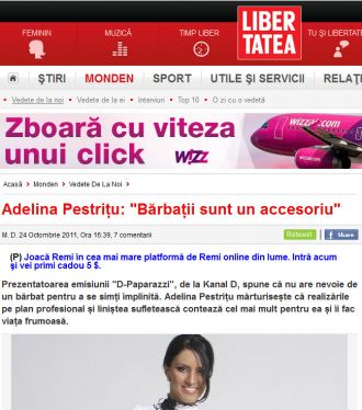 Adelina Pestrițu: "Bărbații sunt un accesoriu"