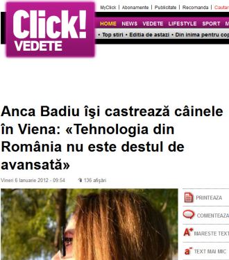 Anca Badiu îşi castrează câinele în Viena: «Tehnologia din România nu este destul de avansată»