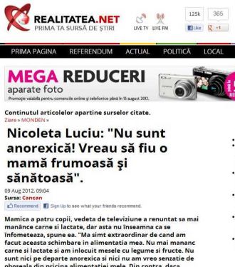 Nicoleta Luciu: "Nu sunt anorexică! Vreau să fiu o mamă frumoasă şi sănătoasă"