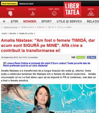 Amalia Nastase: Am fost o femeie timida dar acum sunt sigura pe mine"