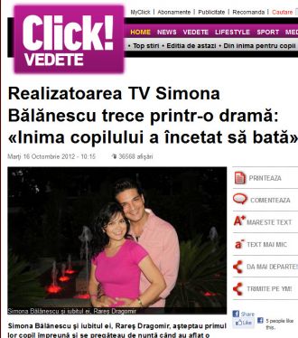 Realizatoarea TV Simona Balanescu trece printr-o drama: «Inima copilului a incetat sa bata»