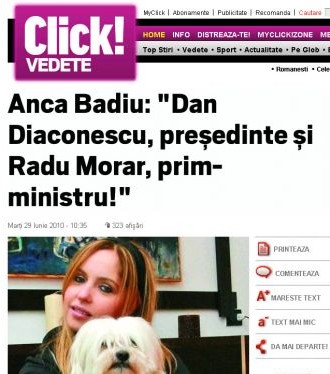 Anca Badiu: "Dan Diaconescu, presedinte si Radu Morar, prim-ministru!"