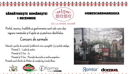 Petrecere românească și concurs de sarmale, pe 1 Decembrie, la restaurantul "La Mama Ateneu"