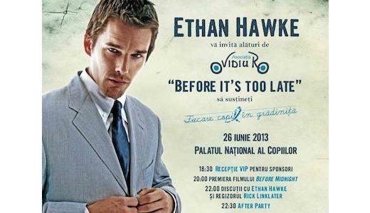 Actorul Ethan Hawke vine în România pentru premiera filmului Before Midnight.