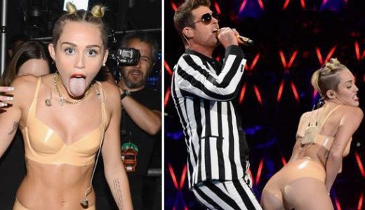FOTO. Miley Cyrus, show scandalos la MTV VMA 2013. Fosta vedetă Disney, aproape dezbrăcată.